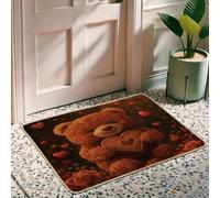 Paillasson mignon en forme d'ours marron en forme de cœur pour la Saint-Valentin, décoration intérieure et extérieure, antidérapant, résistant à la poussière, facile à nettoyer, 73,7 x 43,2 cm