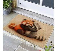 Paillasson mignon panda rouge et raton laveur, décoration d'entrée extérieure et intérieure, antidérapant, caoutchouc imperméable et absorbant la poussière, facile à nettoyer, 73,6 x 43,2 cm