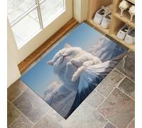 Paillasson Mont Fuji Chat Blanc - 80 x 120 cm - Antidérapant - - Tapis Ultra Doux - Animal De Dessin Animé Amusant - Tapis D'intérieur à Poils Courts Pour Orte Avant Et Arriè Entrée, Bleu Clair