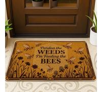 Paillasson motif abeilles - Fleurs rustiques - Herbe d'été - Marron - Antidérapant - Attrape la saleté - Décoration pour entrée, porche, salle de bain, bureau - 73,6 x 43,2 cm