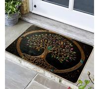 Paillasson motif arbre de vie celtique, doré et noir, élégant tapis mystique pour entrée extérieure et intérieure, décoration de méditation saisonnière, en caoutchouc imperméable, antidérapant, facile