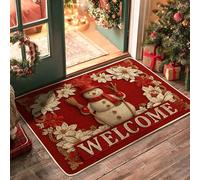Paillasson motif bonhomme de neige, fleurs festives, balai, rouge, antidérapant pour sol, maison, bureau, extérieur, entrée, décoration, 73,6 x 43,2 cm