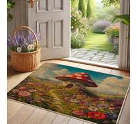 Paillasson motif champignon à pois rouges pour entrée extérieure et intérieure, décoration saisonnière, en caoutchouc imperméable, antidérapant, absorbant la poussière, facile à nettoyer, 73,7 x 43,2