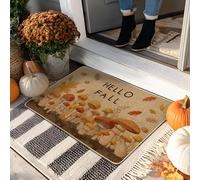 Paillasson motif champignon d'automne, beige Hello Fall pour extérieur et intérieur, décoration d'automne, caoutchouc imperméable, antidérapant, absorbant la poussière, facile à nettoyer, 73,6 x 43,2