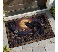 Paillasson motif chat bienvenue, Halloween, lune fantaisie, fleurs, Halloween, noir, lavable, profil bas, décoration d'intérieur pour entrée, extérieur, porche, balcon, 73,6 x 43,2 cm
