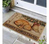 Paillasson motif chat Merry Christmas orange, tapis d'entrée de vacances pour décoration intérieure et extérieure, antidérapant, lavable pour la bienvenue festive d'hiver, 73,6 x 43,2 cm