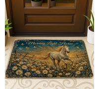 Paillasson motif cheval, nature, papillons ruraux, marguerites, bleu printemps, lavable, profil bas, décoration pour entrée, porche, salle de bain, bureau, 73,6 x 43,2 cm