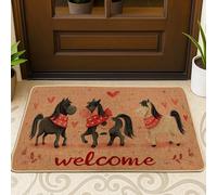 Paillasson motif chevaux, cœurs fantaisistes et ludiques, sans rouge, antidérapant, attrape la saleté, tapis d'entrée pour maison, bureau, extérieur, intérieur, entrée, décoration, 73,6 x 43,2 cm