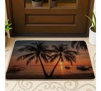 Paillasson motif coucher de soleil tropical, tapis d'entrée avec palmiers noirs pour décoration estivale, en caoutchouc imperméable, antidérapant, absorbant la poussière, facile à nettoyer, 73,6 x