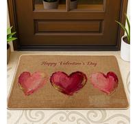 Paillasson motif cœurs - Texte romantique - Accents dorés - Rouge - Antidérapant - Attrape la saleté - Décoration extérieure pour porte d'entrée, terrasse - 73,6 x 43,2 cm