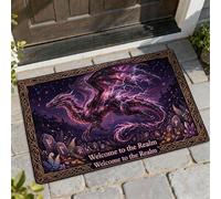 Paillasson motif dragon bienvenue, fantastique, foudre mystique, sans violet, lavable, profil bas pour sol, maison, bureau, extérieur, intérieur, entrée, décoration, 73,6 x 43,2 cm