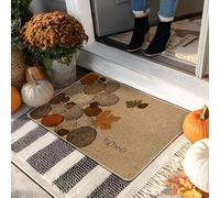 Paillasson motif feuilles d'automne, galets beiges, pour utilisation en extérieur et intérieur, décoration d'intérieur rustique, antidérapant, résistant à l'eau, contrôle de la poussière, facile à