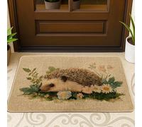 Paillasson motif hérisson, motif floral beige, pour décoration extérieure et intérieure, style rustique naturel, antidérapant, imperméable, absorbant la poussière, facile d'entretien, 73,6 x 43,2 cm