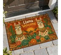Paillasson motif lama - Style bohème rustique - Cactus soleil d'été - Lavable - Profil bas - Décoration extérieure pour porte d'entrée, terrasse - 73,6 x 43,2 cm