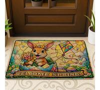 Paillasson motif lapin, fleurs fantaisistes printanières, cerf-volant pastel, lavable, profil bas, tapis d'entrée pour maison, bureau, extérieur, intérieur, entrée, décoration, 73,6 x 43,2 cm