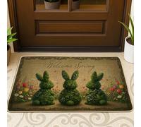 Paillasson motif lapin, fleurs naturelles printanières, vert printemps, lavable, profil bas pour maison, bureau, extérieur, intérieur, entrée, décoration, 73,6 x 43,2 cm