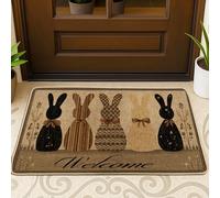 Paillasson motif lapin, nœud rustique, fleur, marron, tapis de porte lavable à profil bas pour maison, intérieur et extérieur, entrée, porche, décoration 73,6 x 43,2 cm