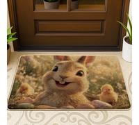 Paillasson motif lapin, œufs de poussins ludiques de Pâques, marron, lavable, profil bas pour maison, intérieur, extérieur, entrée, porche, 73,6 x 43,2 cm