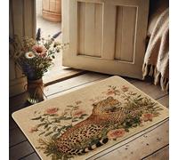 Paillasson motif léopard floral marron naturel pour entrée extérieure/intérieure, antidérapant et imperméable, facile à nettoyer, 73,7 x 43,2 cm