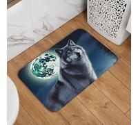 Paillasson motif loup sous la lune, antidérapant, absorbant, doux, lavable, tapis moderne pour décoration élégante de cuisine, chambre à coucher, salle de bain, 40,6 x 61 cm