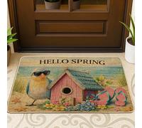 Paillasson motif oiseau, fleurs fantaisistes de maison à oiseaux printanières, pêche printanière, tapis de porte lavable à profil bas pour sol, maison, bureau, extérieur, intérieur, entrée, décoration