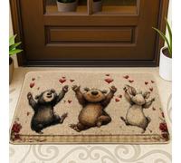 Paillasson motif ours fantaisie, cœurs ludiques roses, marron, antidérapant, attrape la saleté, décoration extérieure pour porte d'entrée, terrasse, 73,6 x 43,2 cm