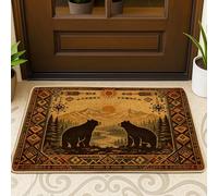 Paillasson motif ours, nature, rustique, soleil, montagne, automne, marron, lavable, profil bas pour maison, bureau, extérieur, intérieur, entrée, décoration, 73,6 x 43,2 cm