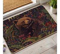 Paillasson motif ours naturel, tapis d'entrée floral coloré pour décoration extérieure et intérieure, antidérapant, imperméable, facile à nettoyer, parfait pour la maison et le jardin, 73,2 x 43,2 cm