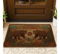 Paillasson motif ours rustiques, montagnes rustiques, sans soleil, marron, lavable, profil bas pour sol, décoration d'intérieur pour entrée, extérieur, porche, balcon, 73,6 x 43,2 cm