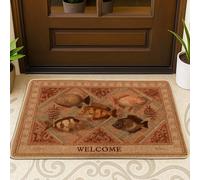 Paillasson motif poisson, rustique marron pour l'extérieur et l'intérieur, décoration naturelle pour le printemps et l'été, antidérapant, piège la saleté, facile à nettoyer, 73,6 x 43,2 cm