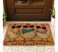 Paillasson motif poulets, cœurs ludiques, lunettes de soleil printanières, tons chauds, antidérapant, attrape la saleté, pour maison, bureau, extérieur, entrée, décoration, 73,6 x 43,2 cm