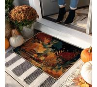 Paillasson motif renard d'automne - Tapis de bienvenue en forme de chat orange pour intérieur et extérieur, décoration rustique, en caoutchouc imperméable, antidérapant, absorbant la poussière, facile