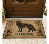 Paillasson motif renard floral bleu et beige, tapis de bienvenue pour printemps, extérieur et intérieur, décoration rustique, imperméable, antidérapant, absorbant la poussière, facile à nettoyer, 73,6