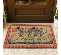 Paillasson motif squelettes - Drapeaux vintage festifs - Fleurs d'Halloween - Rouge - Lavable - Profil bas - Pour la maison, le bureau, l'extérieur et l'entrée intérieure - 73,2 x 43,2 cm