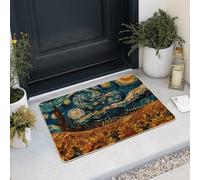 Paillasson motif tournesol nuit étoilée, art artistique pour entrée extérieure et intérieure, imperméable, antidérapant, absorbant la poussière, facile à nettoyer, 73,7 x 43,2 cm