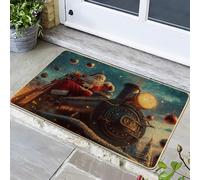 Paillasson motif train de Père Noël, tapis de vacances festif rouge pour intérieur et extérieur, décoration au pays des merveilles d'hiver, caoutchouc antidérapant pour entrée de Noël, 73,6 x 43,2 cm