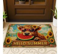 Paillasson motif vache, tournesol ludique, pastèque, jaune d'été, lavable, profil bas, paillasson décoratif pour maison, intérieur, extérieur, entrée, porche, 73,6 x 43,2 cm