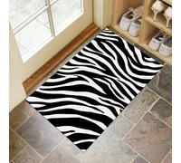 Paillasson Motif Zèbre Noir Blanc avec Envers en Caoutchouc Antidérapant Naturel, pour Entrée Extérieure, Intérieur Antidérapant, 60 X 90 Cm Rayures Simplesdoux Lavable en Machine Noir