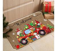 Paillasson nain de Noël 50,8 x 76,2 cm - Tapis de bienvenue pour extérieur et intérieur avec motif arbre de Noël et camion, dos en caoutchouc de style occidental, tapis de sol antidérapant pour porche