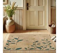Paillasson naturel à motif floral et feuilles vertes pour entrée de maison saisonnière, décoration rustique, antidérapant, imperméable, absorbant la poussière, nettoyage facile, 73,6 x 43,2 cm