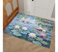 Paillasson Nénuphars Feuilles De Lotus - 90 x 150 cm - Antidérapant - Tapis Ultra Doux - Style De Peinture À L'Huile Impressionniste - Tapis D'intérieur à Poils Courts Pour Orte Avant Et Arriè Vert