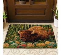 Paillasson noir à motif de bison de printemps de Pâques pour l'extérieur et l'intérieur de l'entrée intérieure 73,2 x 43,2 cm, motif œufs d'animaux esthétiques, tapis d'extérieur antidérapant, petit