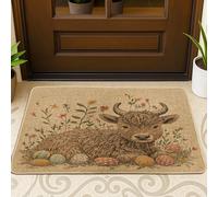 Paillasson noir à motif de bison de printemps de Pâques pour l'extérieur et l'intérieur de l'entrée intérieure, 73,6 x 43,2 cm, motif œufs d'animaux sauvages, tapis de porte antidérapant pour