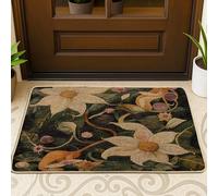 Paillasson noir à motif de fleurs de clématite printanière, 73,6 x 43,2 cm, tapis de porte antidérapant à motif floral, petit imprimé esthétique cool, pour terrasse, garage, chaussures hors de la
