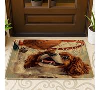 Paillasson noir amusant Cavalier King Charles Spaniel - Pour l'extérieur et l'entrée intérieure - 73,6 x 43,2 cm - Motif chiot de basket-ball - Ultra fin - Motif animal de compagnie mignon - Pour