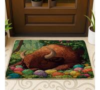Paillasson noir avec motif de bison de printemps et de Pâques, entrée intérieure, 73,6 x 43,2 cm, œufs d'animaux sauvages de la forêt, paillasson antidérapant, petit paysage, patio, garage, chaussures