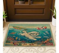 Paillasson noir avec motif de chien bichon frisé - 73,6 x 43,2 cm - Tapis de porte antidérapant pour extérieur - Petit imprimé sous-marin - Pour terrasse, garage - Chaussures hors de la porte