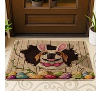 Paillasson noir avec motif de chien des Pyrénées printanières, 73,6 x 43,2 cm, motif œufs rustiques, chiot, petit tapis de porte à imprimé ferme, pour terrasse, garage, chaussures hors de la porte