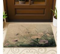 Paillasson noir avec motif pensée printanière, entrée intérieure, 73,6 x 43,2 cm, motif fleurs de campagne, tapis antidérapant pour intérieur et extérieur, petites chaussures florales pour terrasse