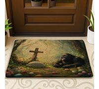 Paillasson noir motif gorille sauvage printemps Pâques extérieur intérieur 73,6 x 43,2 cm, vintage esthétique, œufs d'animaux d'extérieur, paillasson antidérapant, petit imprimé scénique, terrasse